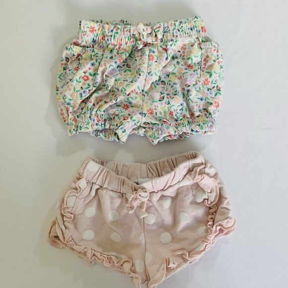 Shorts 2 Set Bundle Baby Girl 3-6 Months White Pink Floral Polka Dot Boho Preppy - Picture 1 of 8